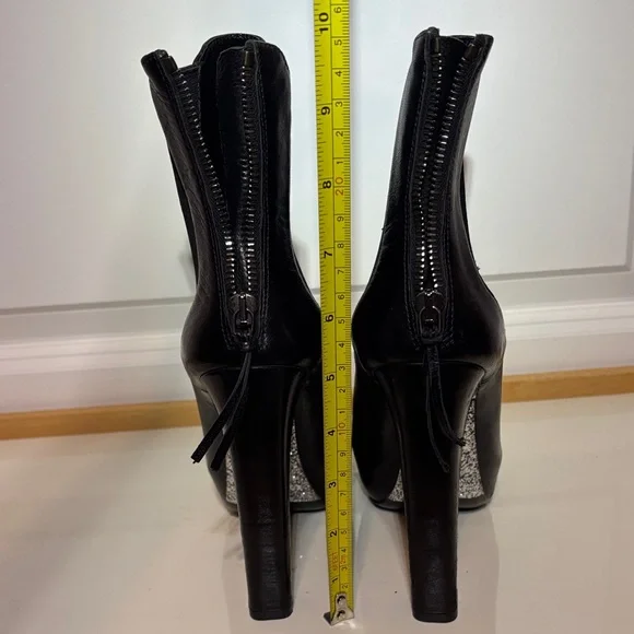 Miu Miu Black Leather Platform Ankle Boots with Glitter Block Heel - Picture 9 of 15